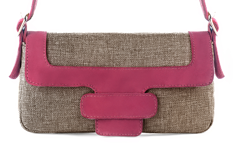 Tan beige and fuschia pink women's dress handbag, matching pumps and belts. Profile view - Florence KOOIJMAN